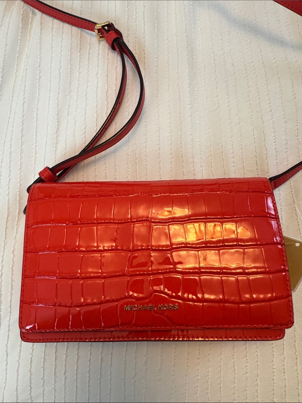 Michael Kors Red Croc-Embossed Leather Crossbody Bag